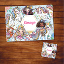 Table Mat With Coaster - Unicorn With Princess