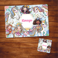 Table Mat With Coaster - Unicorn With Princess